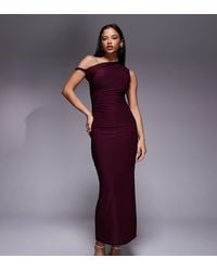 Kaiia - Exclusive Double Laye Slinky Twist Off The Shoulder Bodycon Maxi Dress - Lyst