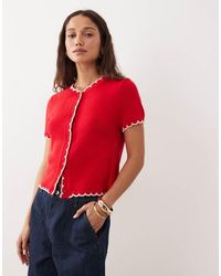 Miss Selfridge - Short Sleeve Blanket Stitch Cardigan - Lyst