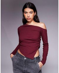 ASOS - Textured One Shoulder Ruched Long Sleeve Top - Lyst