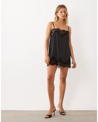 KAT THE LABEL - Olivia Satin Lace Slip Dress - Lyst