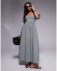 River Island - Vestito Midi Con Maniche A Sbuffo A Quadretti - Lyst