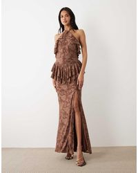 ASOS - Devore Halter Maxi Dress With Frill Neckline - Lyst