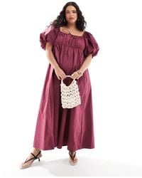 ASOS - Asos Design Curve Puffed Sleeve Smock Midi Dress - Lyst