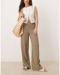 ASOS - Pantalon droit décontracté en lin mélangé - kaki - Lyst