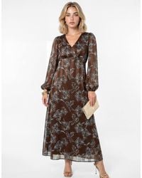 Lovedrobe - Floral Print Burnout Satin Stripe Midaxi Dress - Lyst