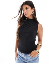 Pieces - Drape Neck Sleeveless Top - Lyst