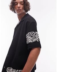 TOPMAN - Oversized Fit Button Through Jersey Polo With Embroidery - Lyst