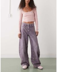 Monki - Barrel Leg Jeans With Patch Detail - Lyst