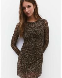 Stradivarius - Short Printed Tulle Dress - Lyst