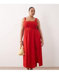 ASOS - Asos Design Curve Exclusive Selina Beach Textu Cotton Shir Maxi Sundress - Lyst