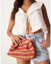 ASOS - Pochette en paille crochetée à rayures - rouge et naturel - Lyst