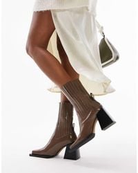 TOPSHOP - Polly Premium Leather Square Toe Heeled Chelsea Boot - Lyst