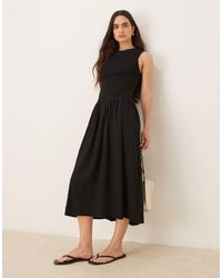 Mango - Shirred Body Dropped Waist Midi Dress - Lyst