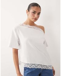 ASOS - Fallen Shoulder With Lace Trim Top - Lyst