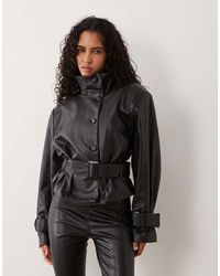 AFRM - Scarlette Faux-leather Funnel Neck Belted Bomber Jacket - Lyst