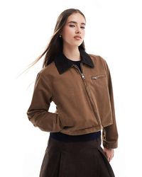 ONLY - Veste style barn jacket courte avec col en velours côtelé - marron - Lyst