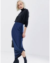 ASOS Diagonal geschnittener Maxirock aus Satin - Blau