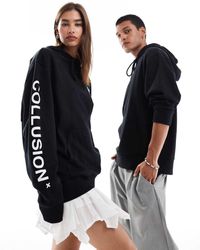 Collusion - Felpa Nera Con Cappuccio E Logo - Lyst