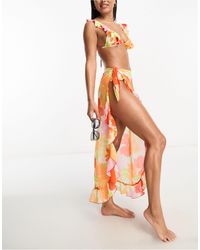 Miss Selfridge - Beach Painted Bright Floral Ruffle Maxi Sarong Skirt - Lyst