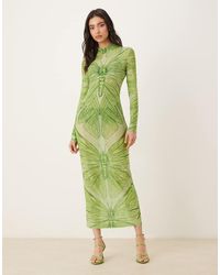 JW PEI - Sheer Mesh Long Sleeve Midaxi Dress - Lyst