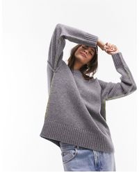 TOPSHOP - Premium Knitted Crew Neck Contrast Seam Jumper 100% Lambswool Jumper - Lyst