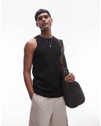 TOPMAN - Fitted Ribbed Tank Top With High Neck - Lyst