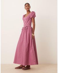 Glamorous - Maxi Jurk Van Popeline Stof Met Korte Mouwen En Verlaagde Taille - Lyst