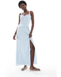 Miss Selfridge - Maxi Korsetjurk Van Kaasdoek Met Randjes Van Linten - Lyst