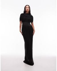 HEIRESS BEVERLY HILLS - Mesh Overlay Drape Detail Asymmetric Drop Waist Maxi Dress - Lyst