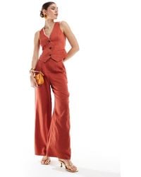 ASOS - Tailored High Waist Seam Detail Wide Leg Linen Pants - Lyst