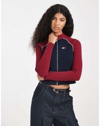 Tommy Hilfiger - Color Block Zip Through Rib Cardigan - Lyst