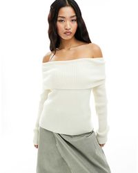 ONLY - Pull en maille à épaules dénudées - crème - Lyst