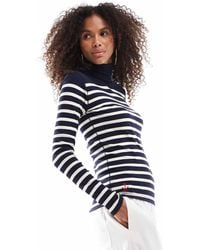 Polo Ralph Lauren - Camiseta A Rayas Azul Marino De Manga Larga Con Cuello Subido Y Logo De - Lyst