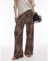 Topshop Unique - Leopard Print Plisse Trouser - Lyst