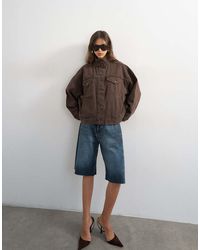 TOPSHOP - Denim Funnel Neck Jacket With Waist Detail - Lyst
