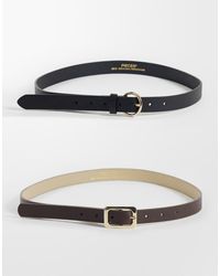 Pieces - 2 Pack Gold Buckle Belt - Lyst