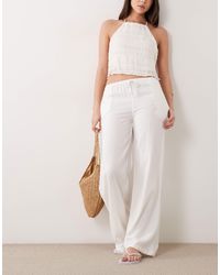 Mango - Teen Linen Mix Tie Waist Straight Leg Pants - Lyst