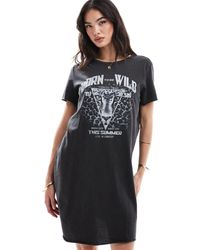ONLY - T-shirt Mini Dress With Born To Be Wild Graphic - Lyst