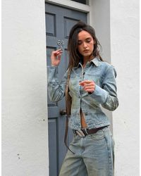 Lioness - The Bronx Cinch Waist Wide Cuff Detail Denim Jacket - Lyst