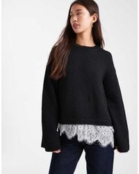 ASOS - Knitted Fluffy Wide Sleeve Jumper With Lace Hem - Lyst