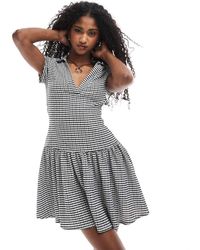 ASOS - Vestito Corto A Maniche Corte A Quadretti Monocromatici Con Colletto - Lyst