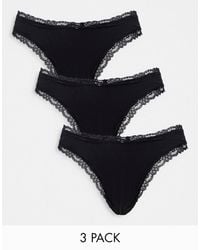 ASOS - 3 Pack Cotton & Lace Trim High Rise Malibu Thong - Lyst