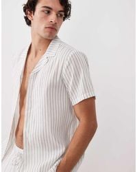 South Beach - Striped Short Sleeve Linen Look Beach Shirt - Lyst