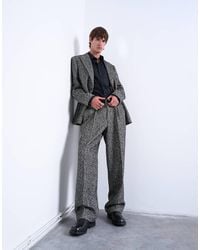 TOPMAN - Wide Leg Wool Blend Herringbone Trousers - Lyst