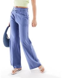 Pull&Bear - Linen Blend Wide Leg Trouser With Raw Hem - Lyst