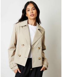 Threadbare - Double Breasted Cropped Trench Coat - Lyst