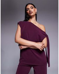 ASOS - Top Asimétrico Con Detalle De Lazada De Cupro De (Parte De Un Conjunto)-Morado - Lyst