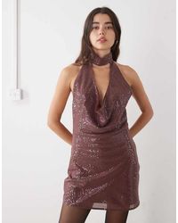 Reclaimed Vintage - Mini Dress With Cowl Neck And Choker Detail - Lyst