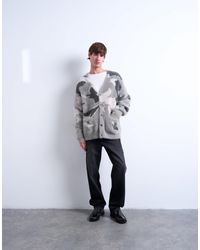 TOPMAN - Oversized Fit Knit Cardigan With Camo Design - Lyst
