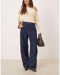 ASOS - High Waist Barrel Leg Jean With Twist Panel Detail - Lyst